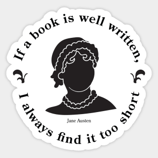 Black and White Jane Austen Book Quote Design Sticker